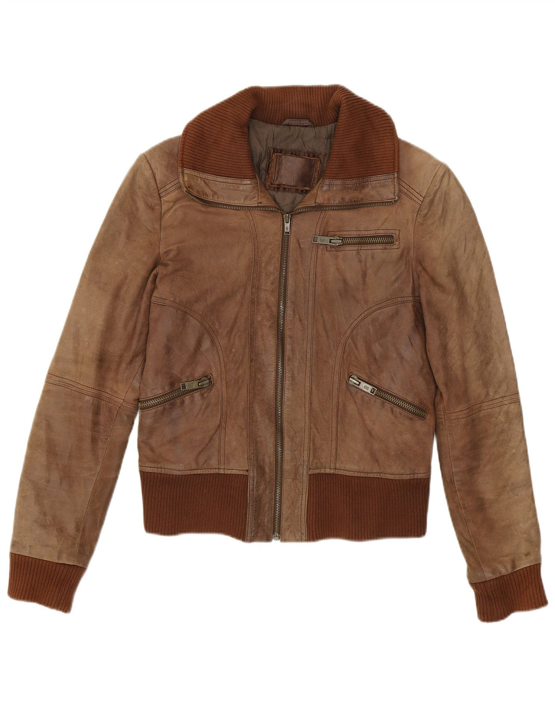 Bershka Chaqueta Bomber de Cuero para Mujer Reino Unido 44 Grande Cuero Marrón