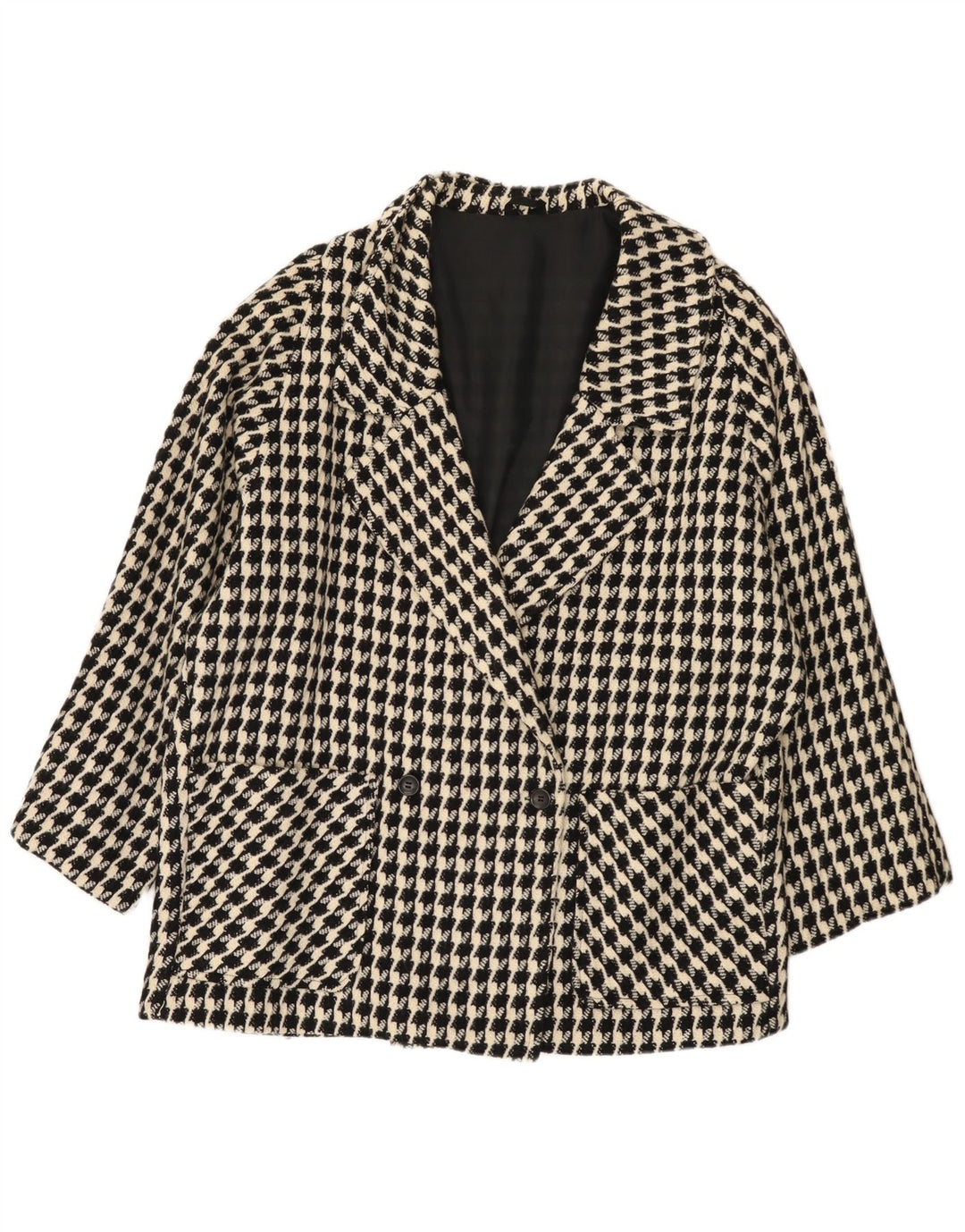 VINTAGE Chaqueta Blazer de gran tamaño para mujer Reino Unido 20 2XL Pata de gallo negra