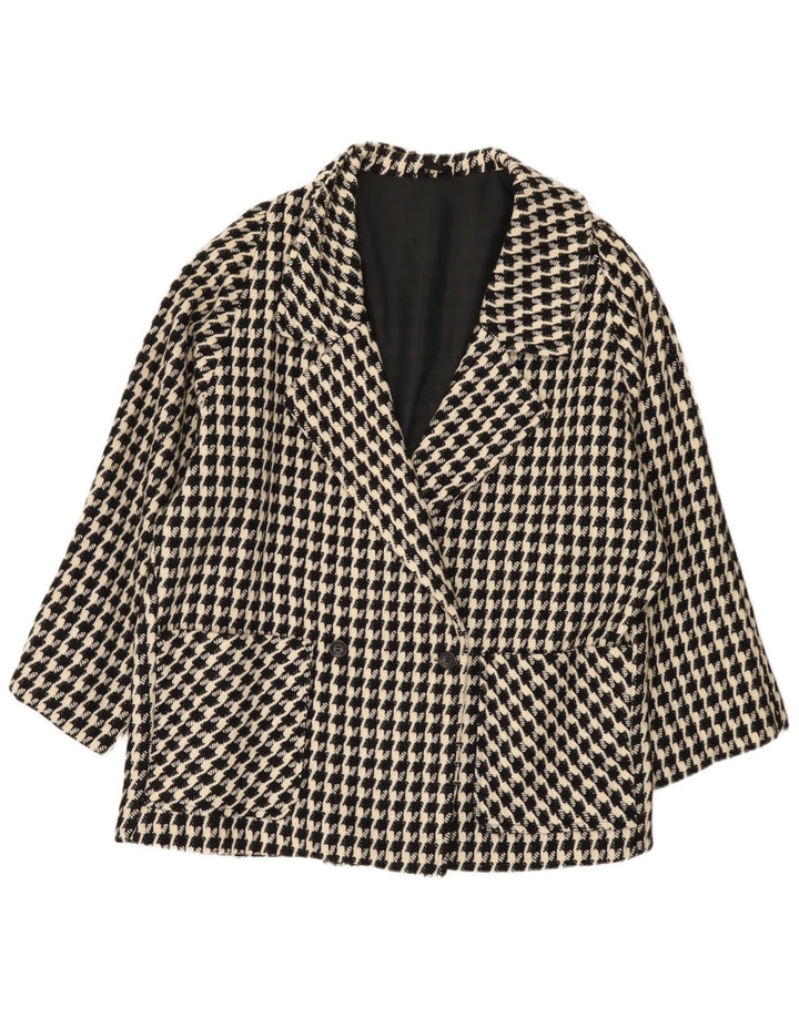 VINTAGE Chaqueta Blazer de gran tamaño para mujer Reino Unido 20 2XL Pata de gallo negra