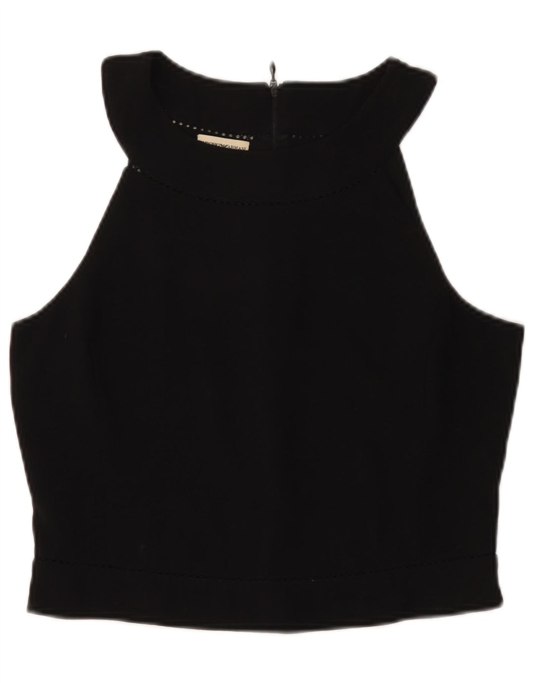 Emporio Armani Top corto halter para mujer IT 46 Lana negra grande