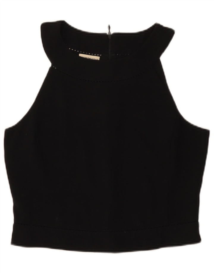 Emporio Armani Top corto halter para mujer IT 46 Lana negra grande