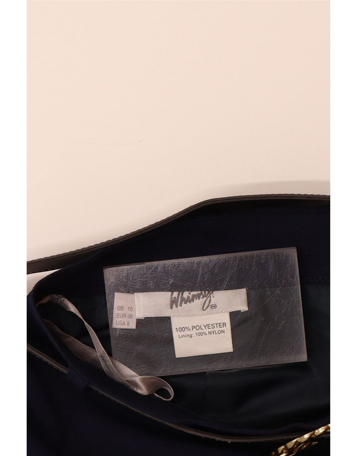 VINTAGE Falda lápiz para mujer Reino Unido 10 Pequeño W26 Poliéster azul marino