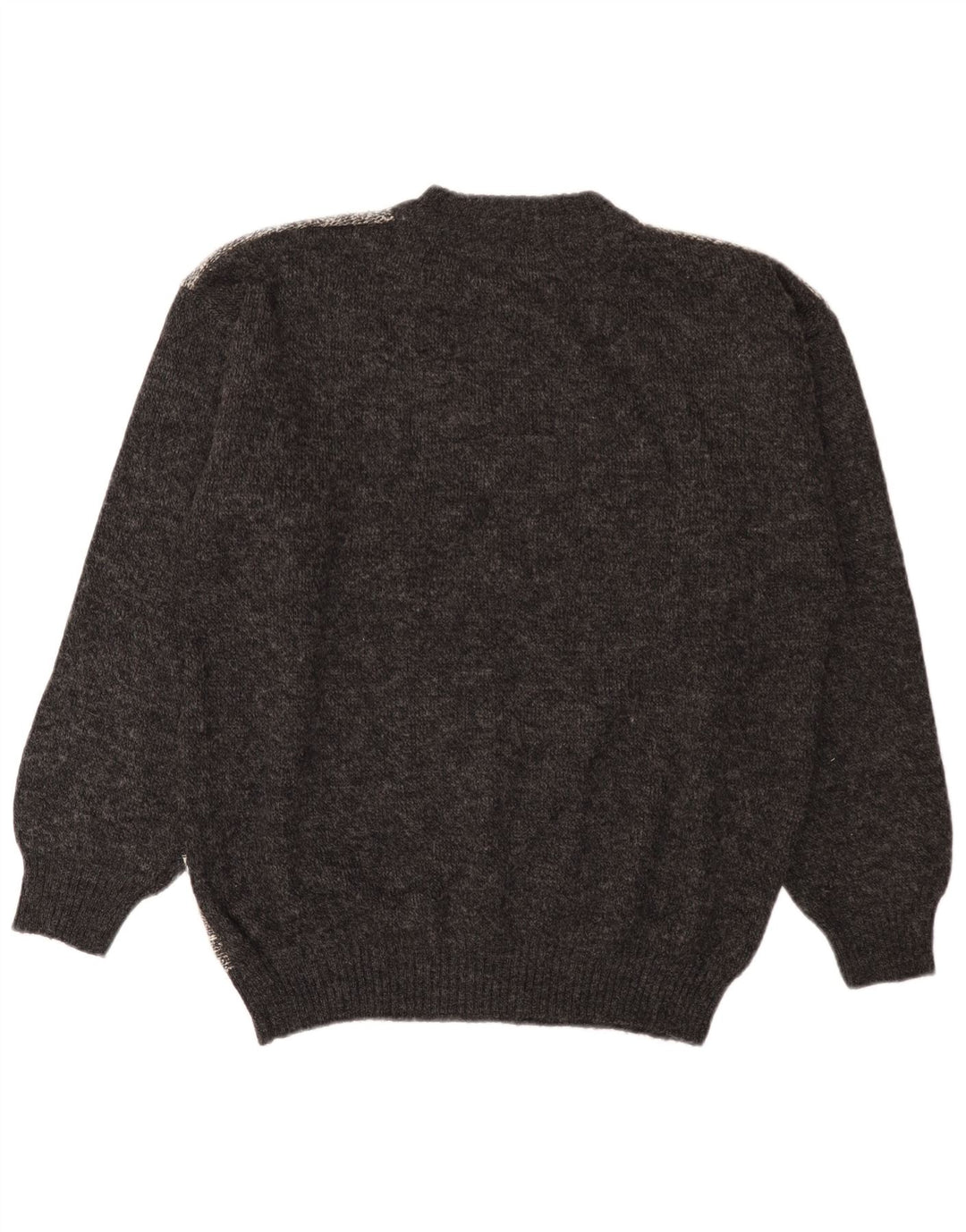 Vintage hombres cuello redondo jersey suéter IT 52 lana gris grande colorblock