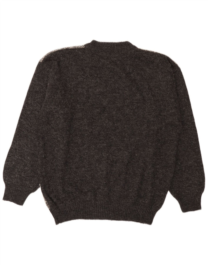 Vintage hombres cuello redondo jersey suéter IT 52 lana gris grande colorblock