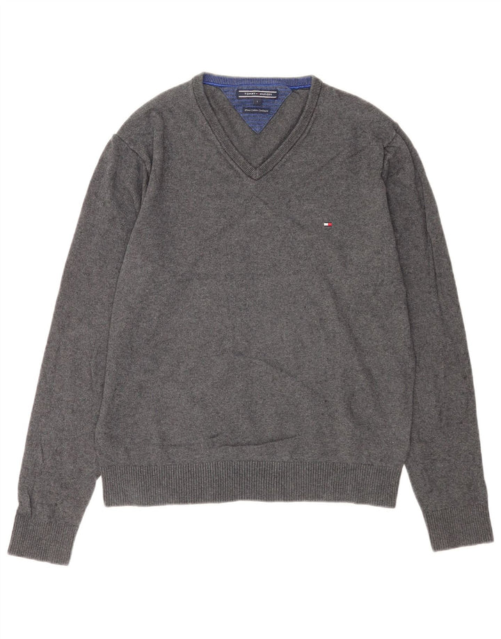 Tommy Hilfiger Suéter con Cuello en V para Hombre Grande Gris Algodón