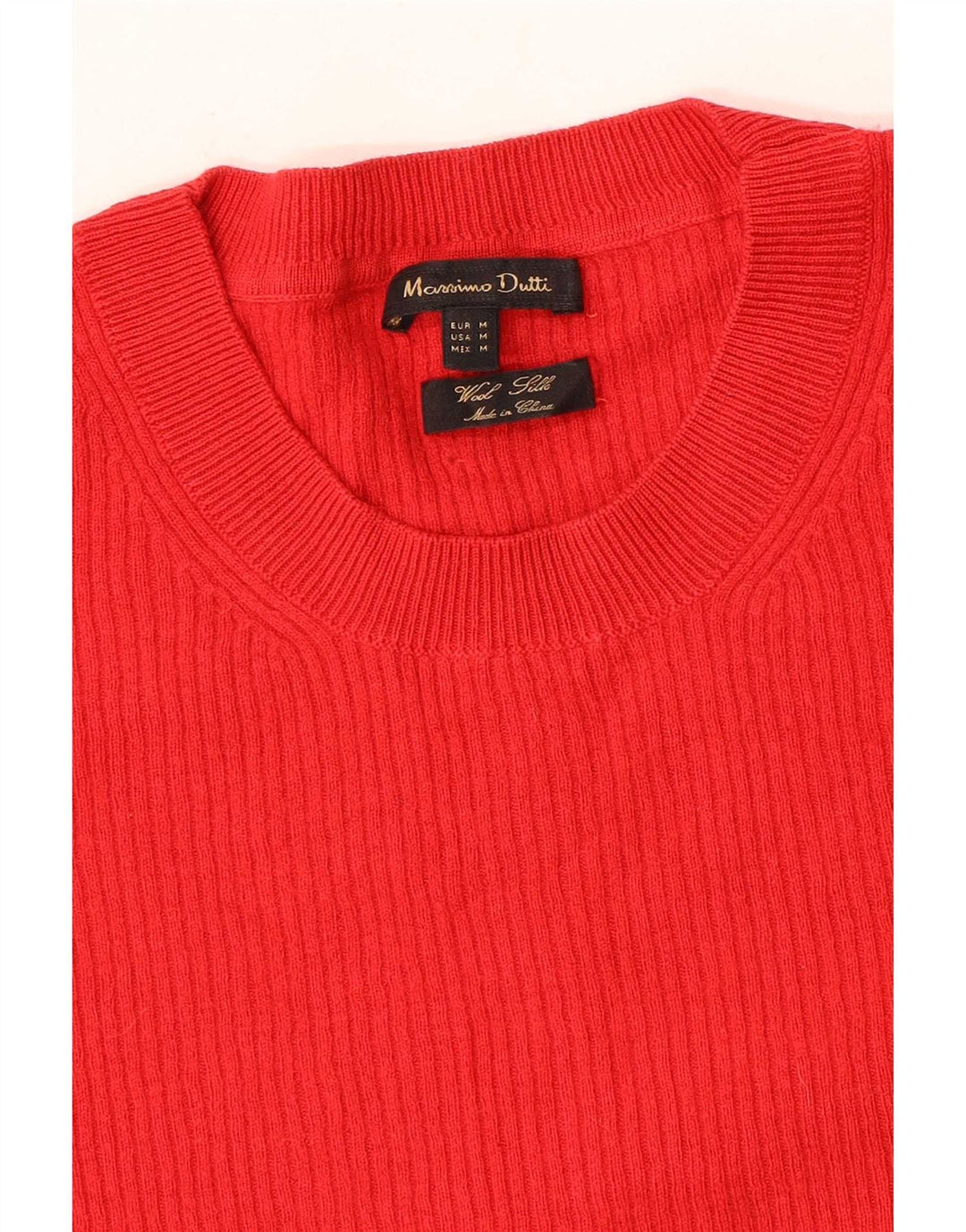 Massimo Dutti Jersey de cuello redondo para mujer, talla 40, talla M, lana roja