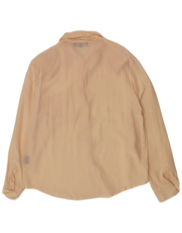Vintage mujer camisa regular blusa Reino Unido 14 seda beige grande