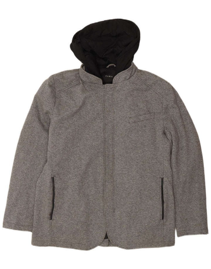 Zara Hombre Cazadora Bomber Con Capucha UK 42 XL Poliéster Gris