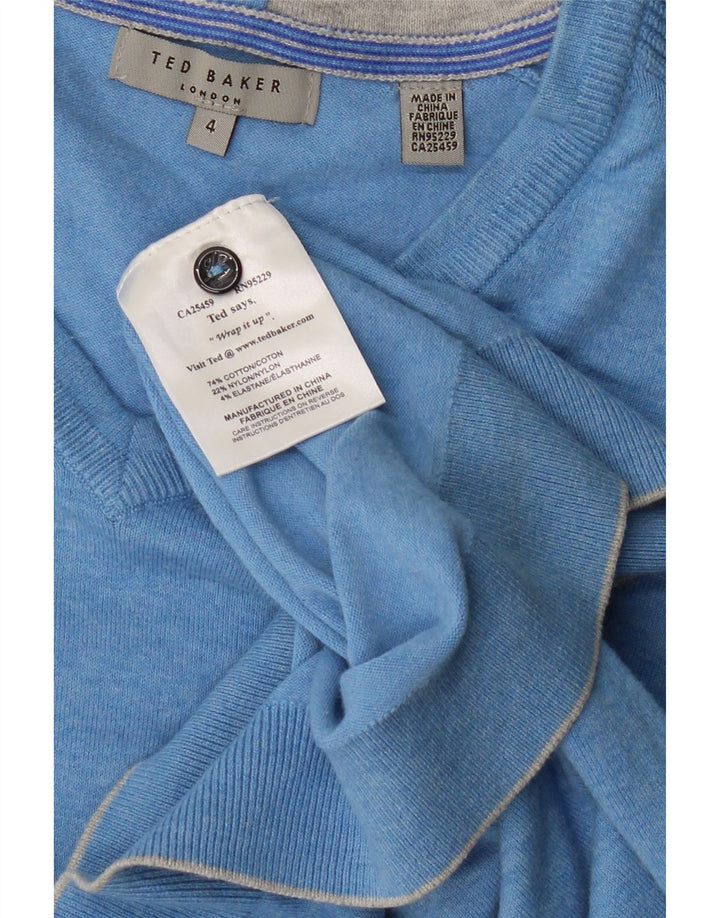 TED BAKER Suéter con cuello en V para hombre Talla 4 Grande Algodón moteado azul