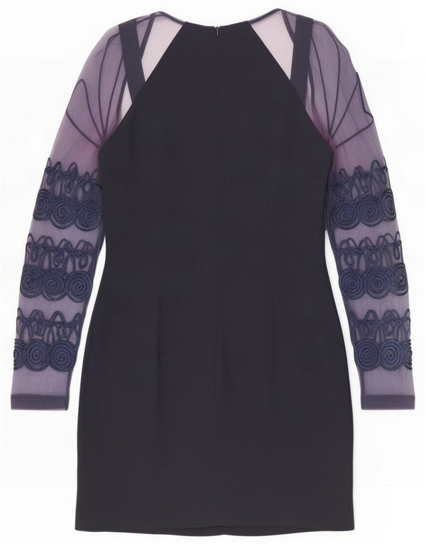 Vestido tubo de manga larga vintage para mujer UK 44 Medio Azul marino floral