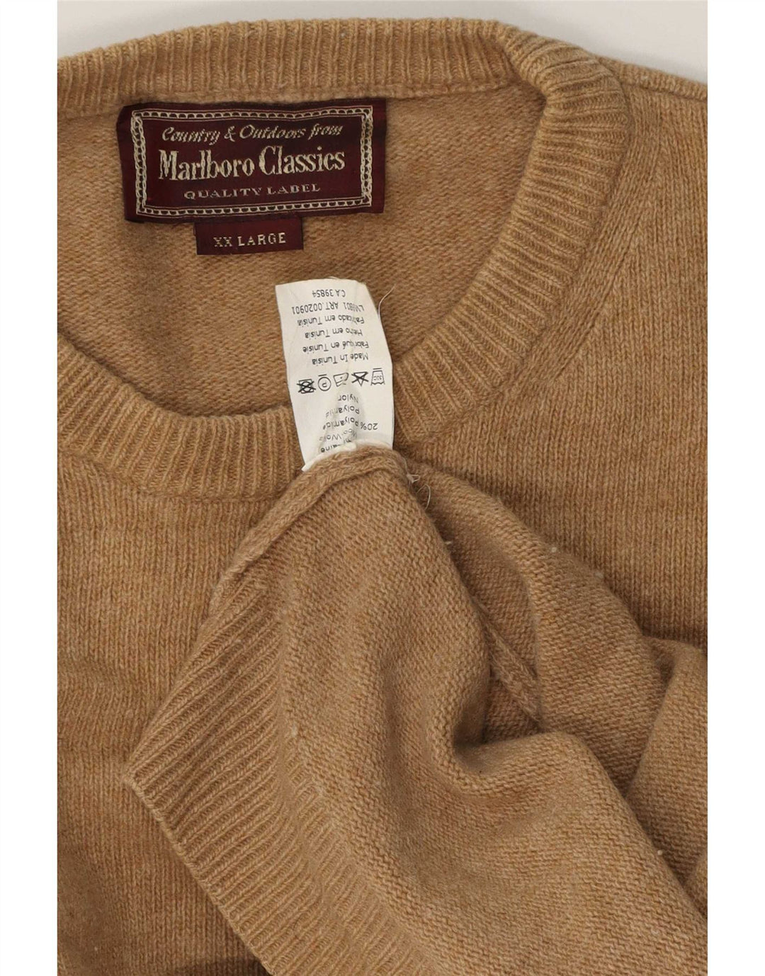 Marlboro Classics - Jersey de cuello redondo para hombre, talla 2XL, lana marrón