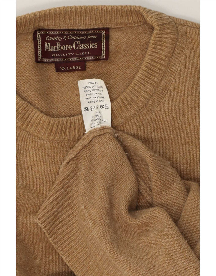 Marlboro Classics - Jersey de cuello redondo para hombre, talla 2XL, lana marrón