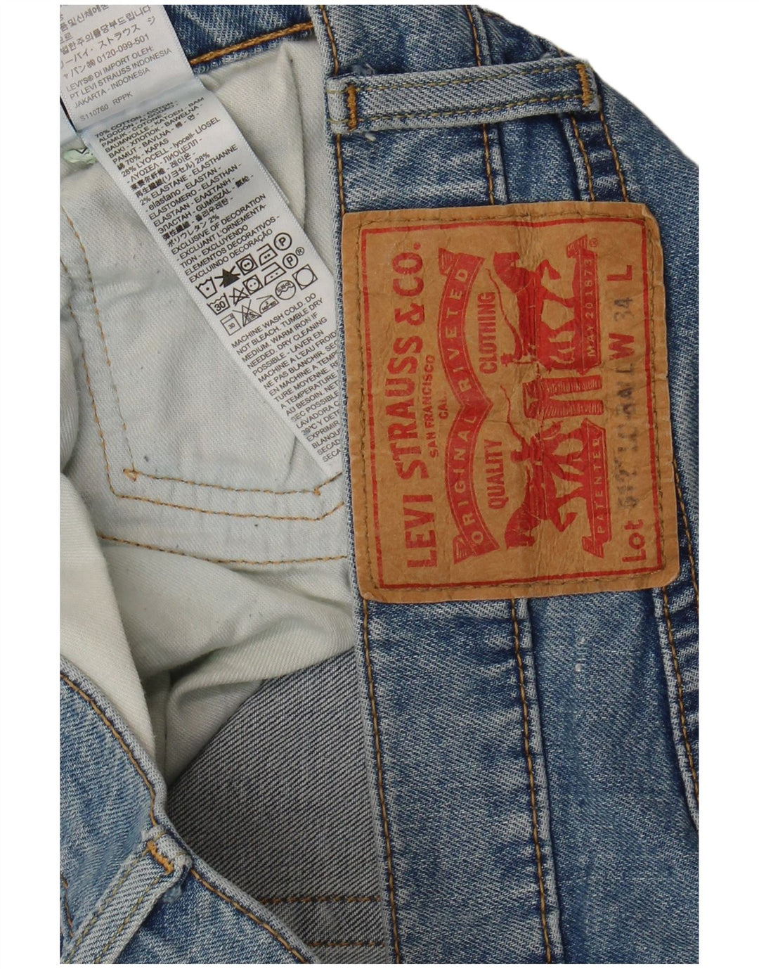 Levi's Mens 512 Vaqueros cónicos delgados desgastados W34 L32 Algodón azul