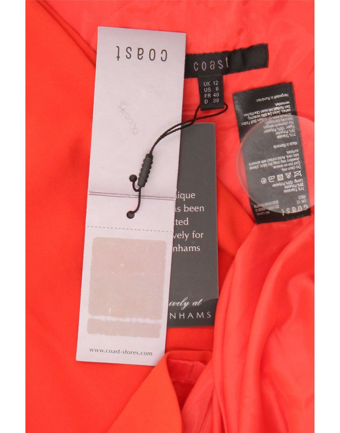Vestido tubo sin mangas para mujer Coast UK 42 Triacetato rojo mediano