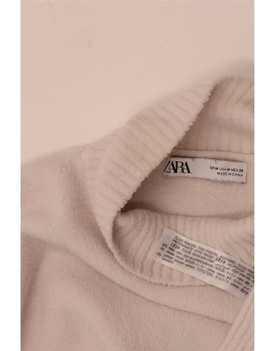 Zara Mujer Crop Turtle Neck Jumper Sweater UK 12 Medium White Nylon