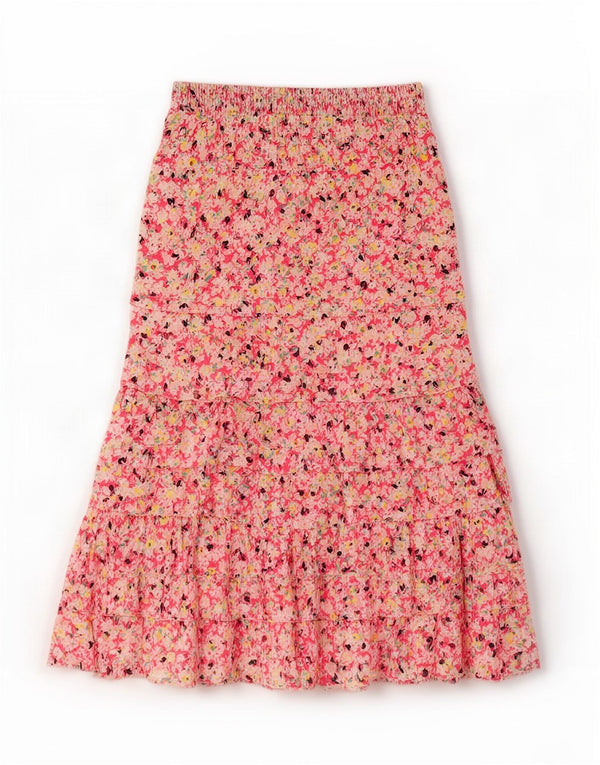 Marks & Spencer Falda escalonada para mujer UK 10 Small W28 Algodón floral rosa