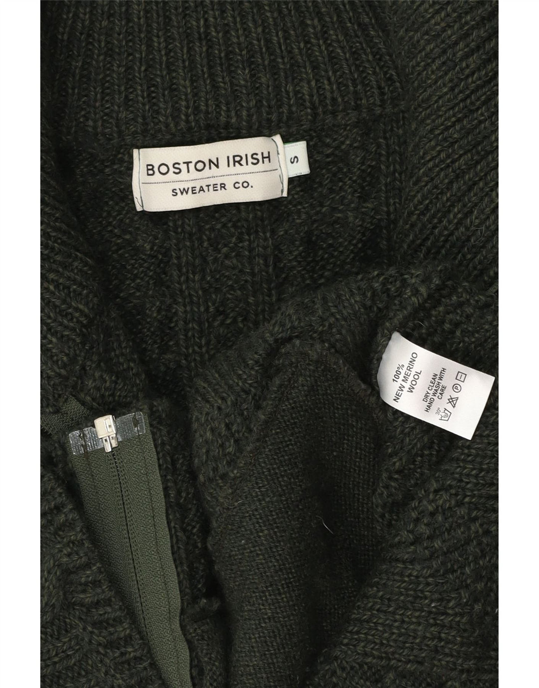 BOSTON IRISH Suéter cárdigan para mujer Reino Unido 10 Lana merino verde pequeña