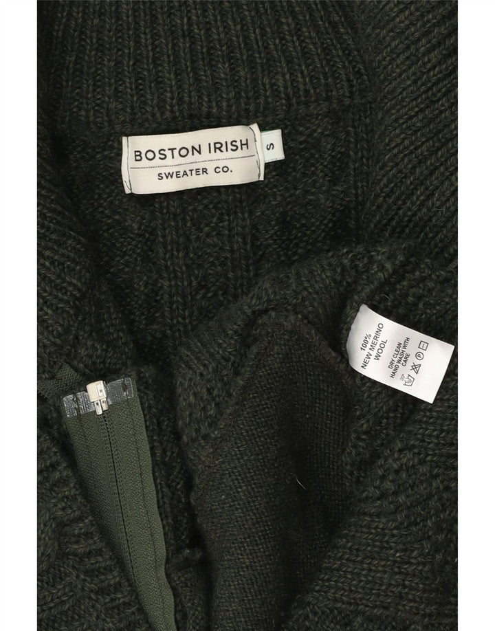 BOSTON IRISH Suéter cárdigan para mujer Reino Unido 10 Lana merino verde pequeña