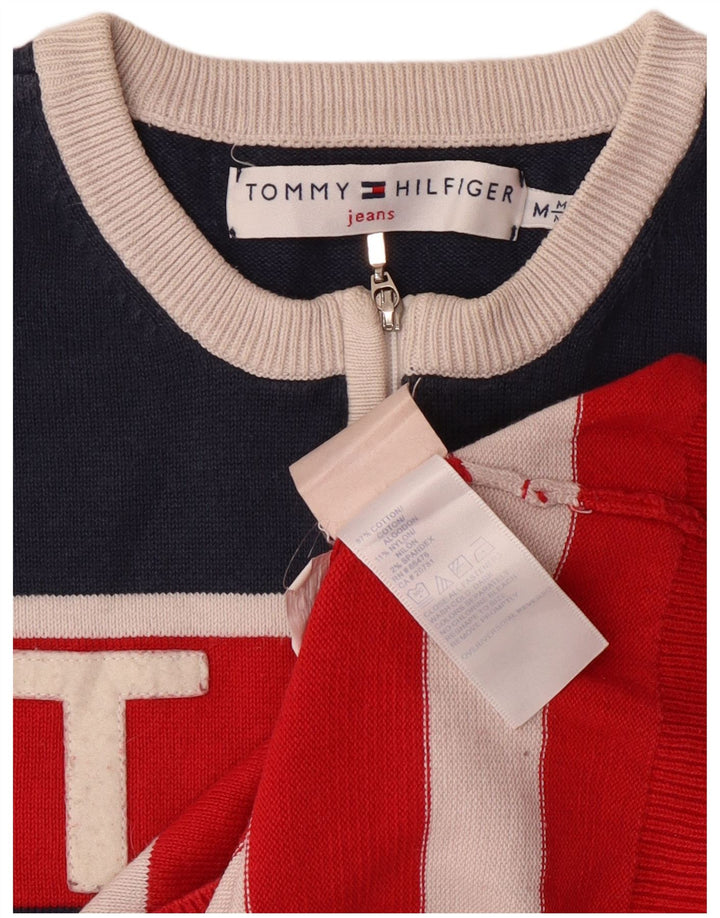TOMMY HILFIGER Suéter tipo jersey con cremallera y cuello para mujer Reino Unido 40 Mediano Rayas rojas