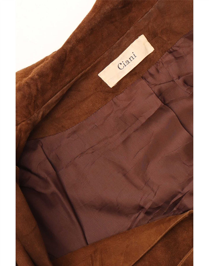Vintage mujer longline 1 botón ante Blazer chaqueta Reino Unido 10 pequeño marrón