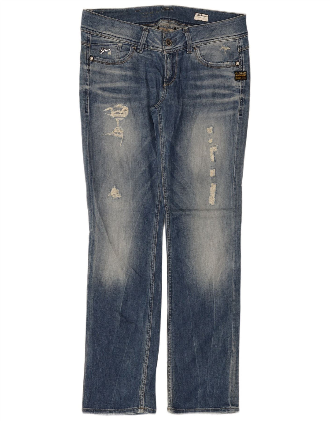 Jeans Rectos Desgastados Para Mujer G-Star W31 L32 Algodón Azul