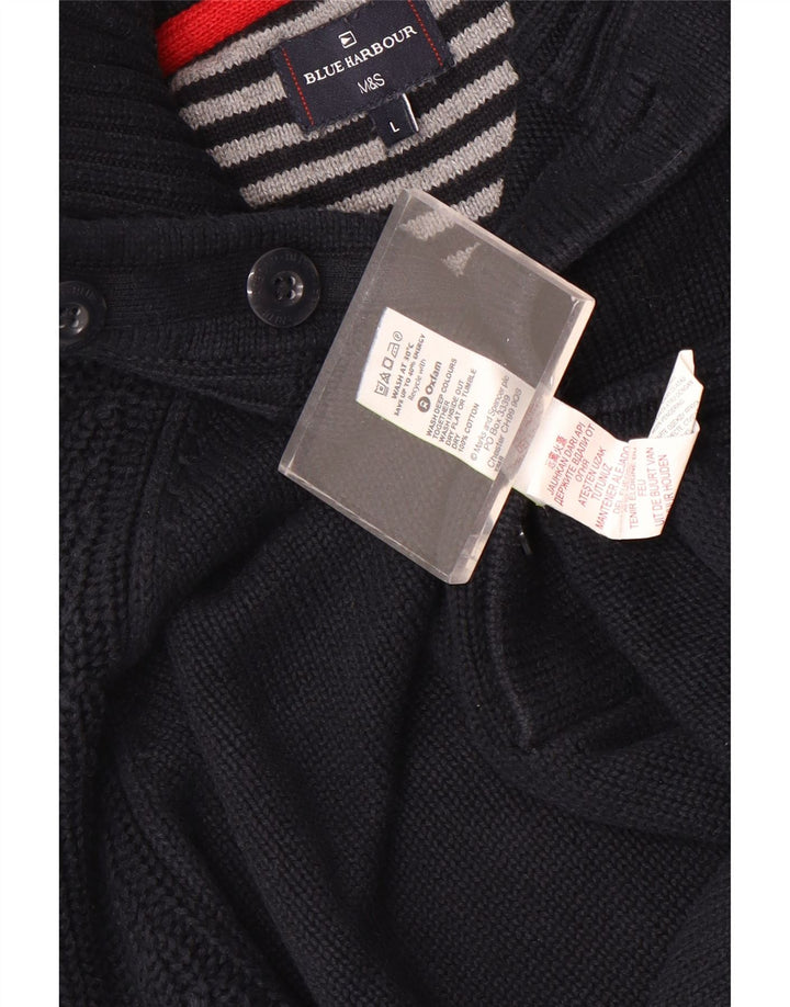 Marks & Spencer Suéter tipo jersey con cuello y botones para hombre, talla grande, azul marino