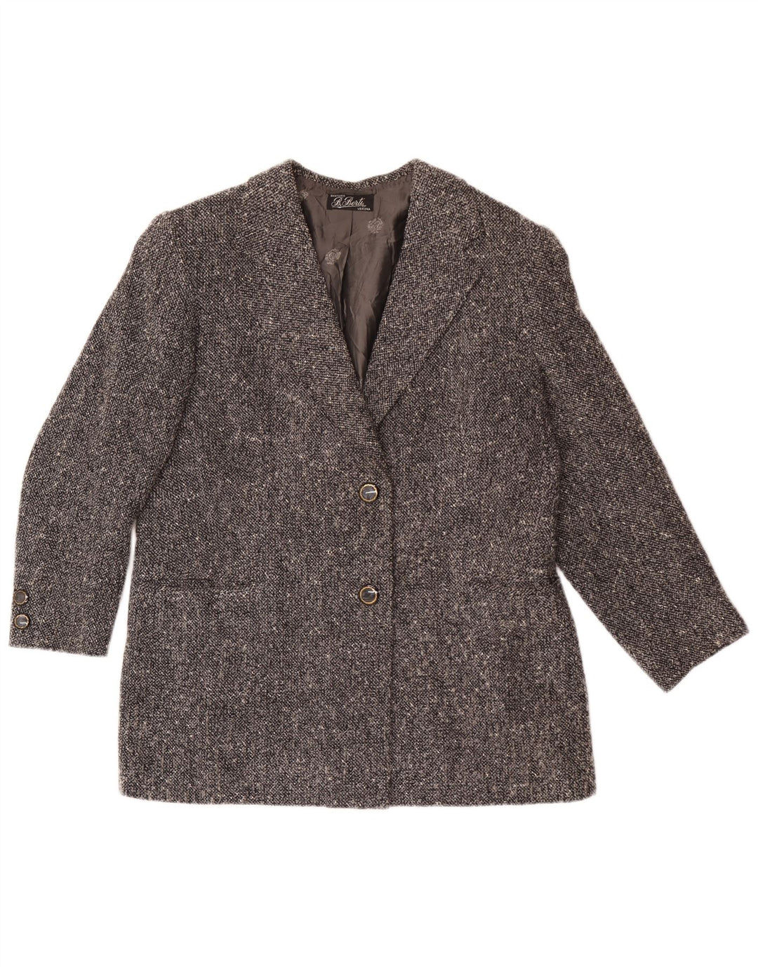 Vintage mujer 2 botones Blazer chaqueta Reino Unido 16 grande gris moteado