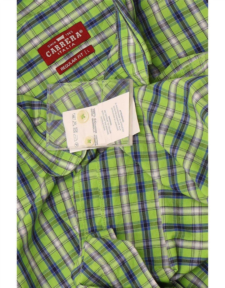 Camisa Carrera Regular Fit De Manga Corta Para Hombre Algodón A Cuadros Verde Grande