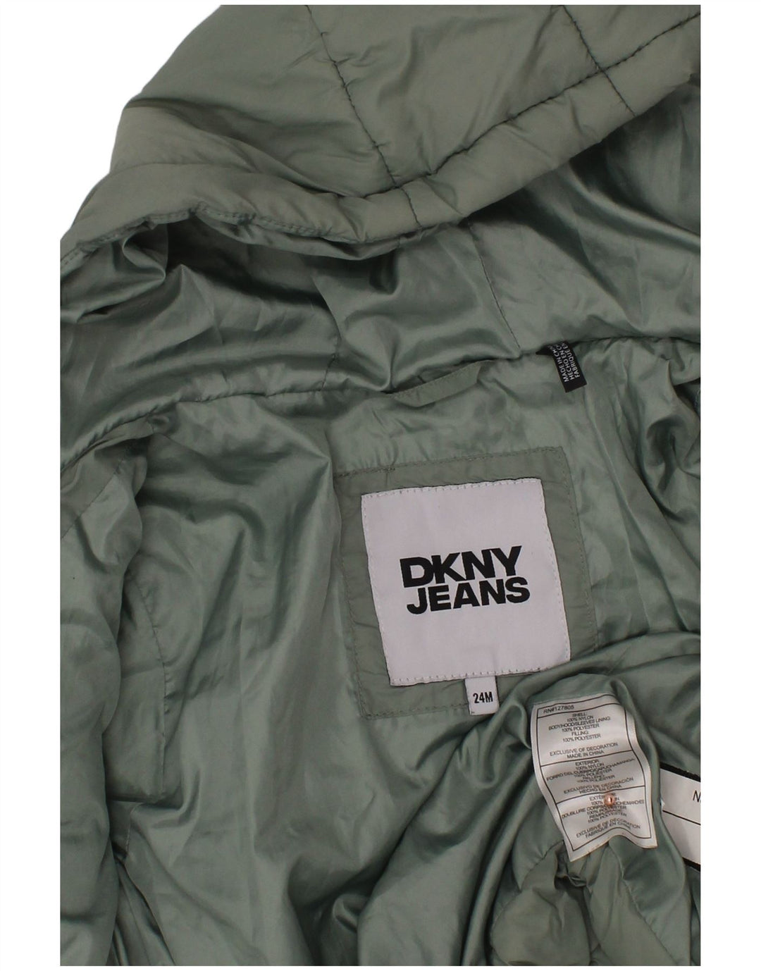 DKNY Chaqueta acolchada con capucha para bebés niñas 18-24 meses Nylon verde
