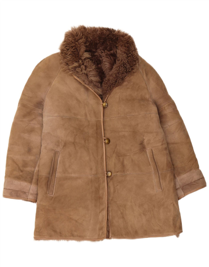 Vintage mujer shearling abrigo EU 42 grande beige shearling