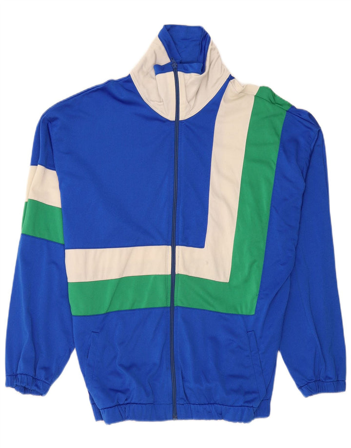 Vintage hombres chándal top chaqueta pequeña azul colorblock