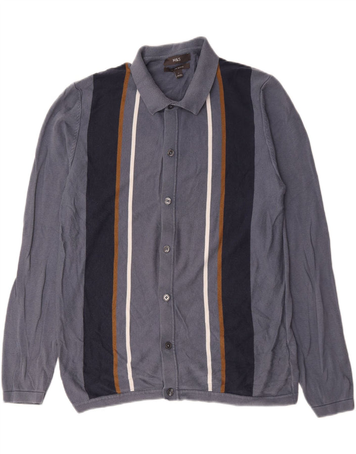 Marks & Spencer - Cárdigan para hombre, talla grande, algodón a rayas, color azul marino