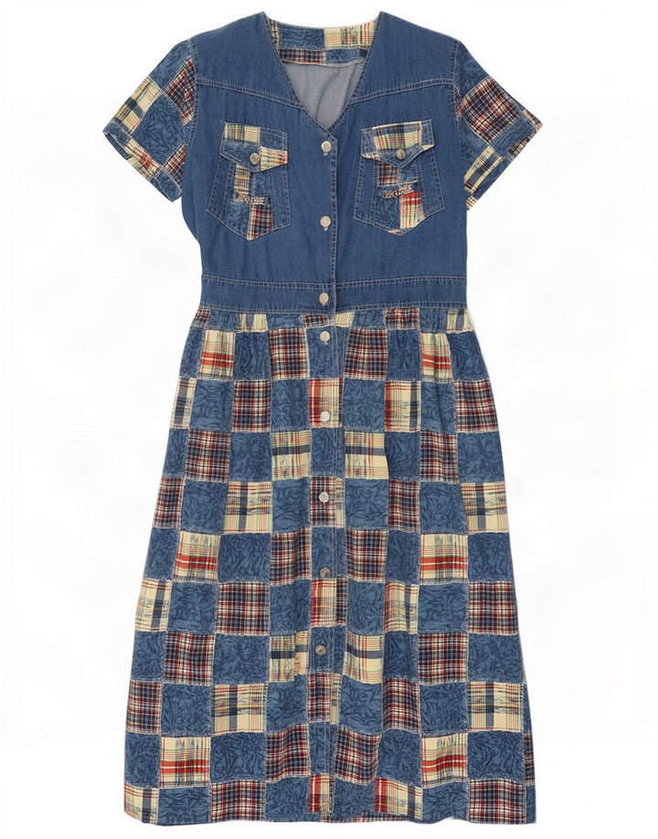 Vintage mujer vestido de mezclilla Reino Unido 14 patchwork azul medio