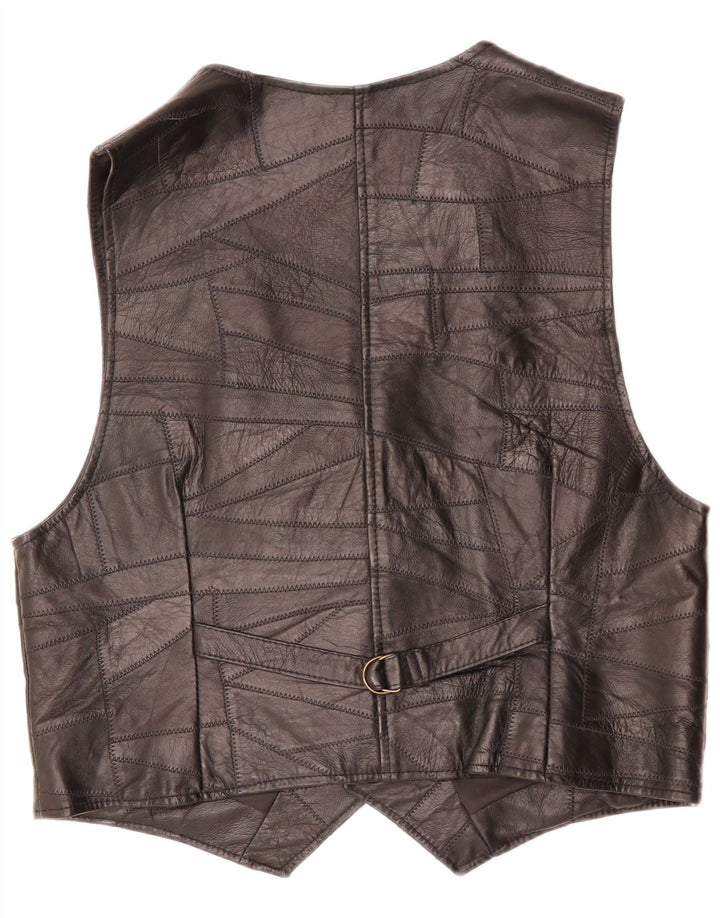 VINTAGE Chaleco de cuero para hombre Medio Negro
