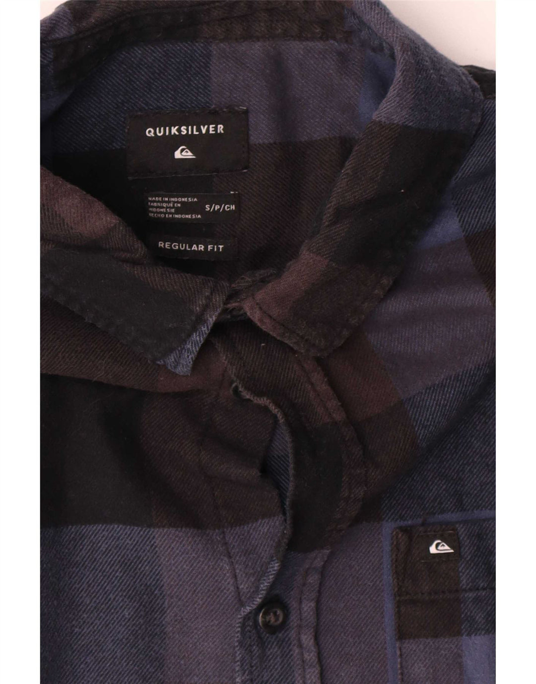 Quiksilver Camisa de franela de ajuste regular para hombre, talla pequeña, algodón a cuadros azul marino