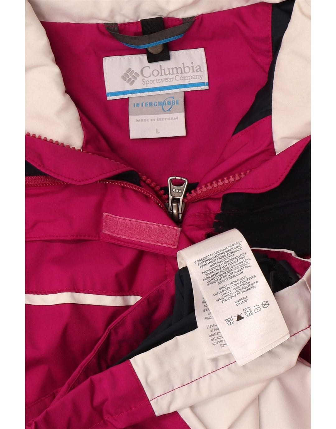 Columbia Chaqueta impermeable Interchange para mujer, nailon con bloques de color rosa, talla 40, talla grande