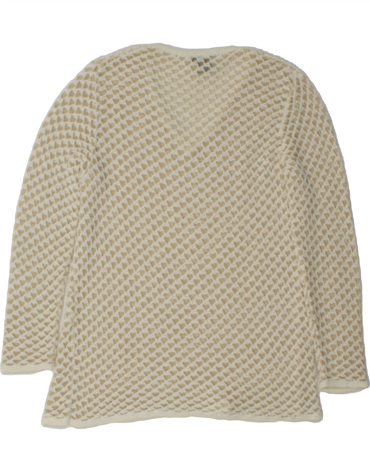 DONATELLA Womens V-Neck Jumper Sweater UK 14 Medium Beige Polyamide Vintage Donatella and Second-Hand Donatella from Messina Hembry 