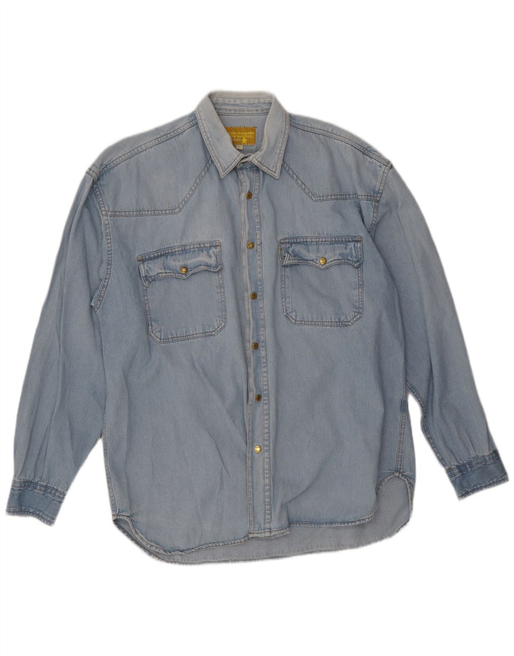 Camisa vaquera vintage para hombre azul grande