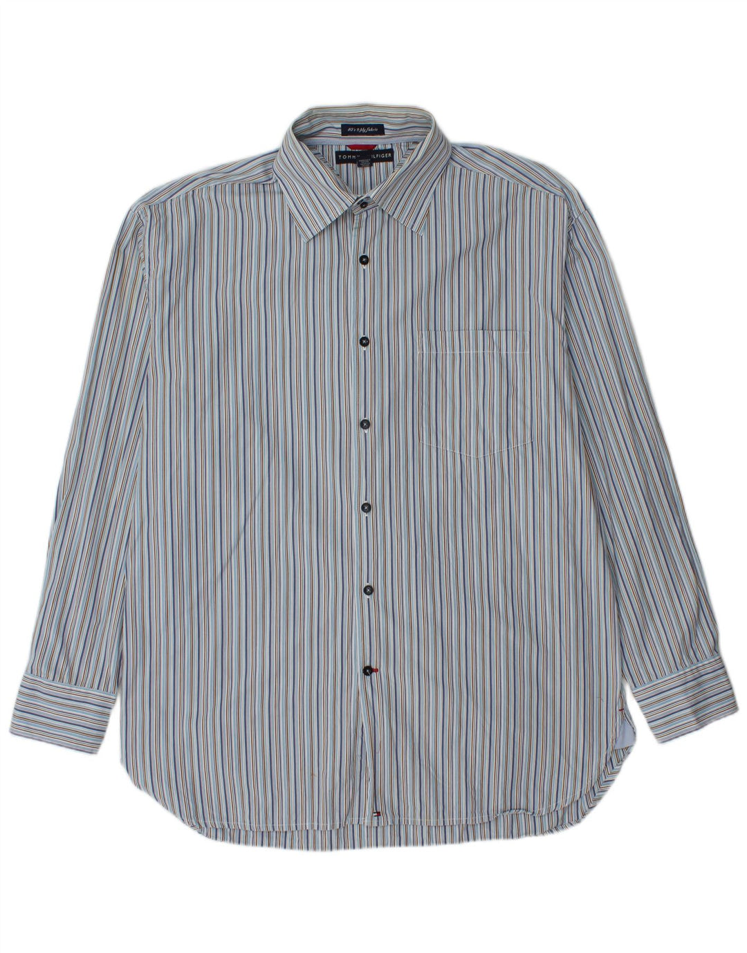 TOMMY HILFIGER Mens Shirt Large Blue Striped Cotton