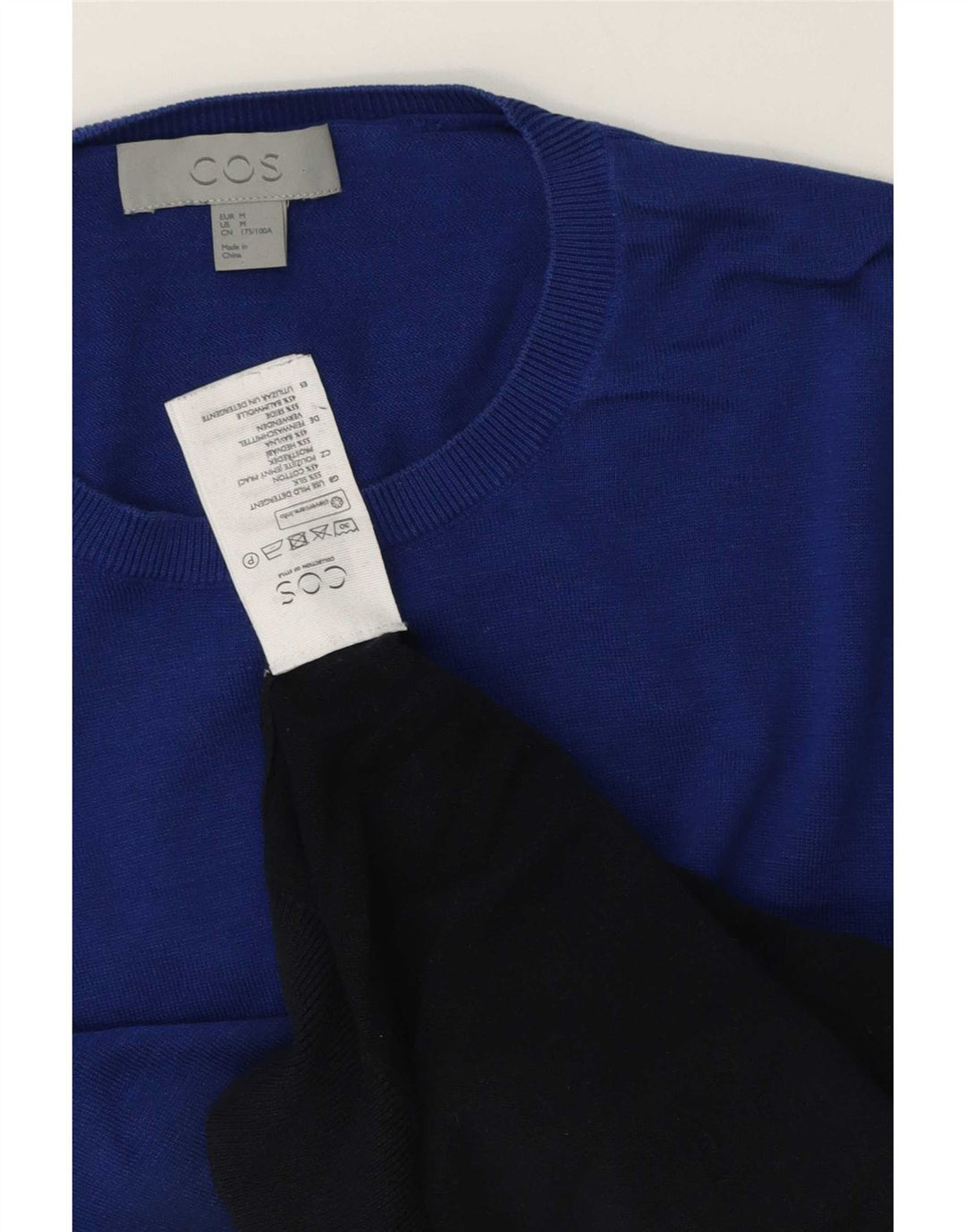 Cos Jersey De Cuello Redondo Para Hombre De Seda Azul Medio Con Bloques De Color