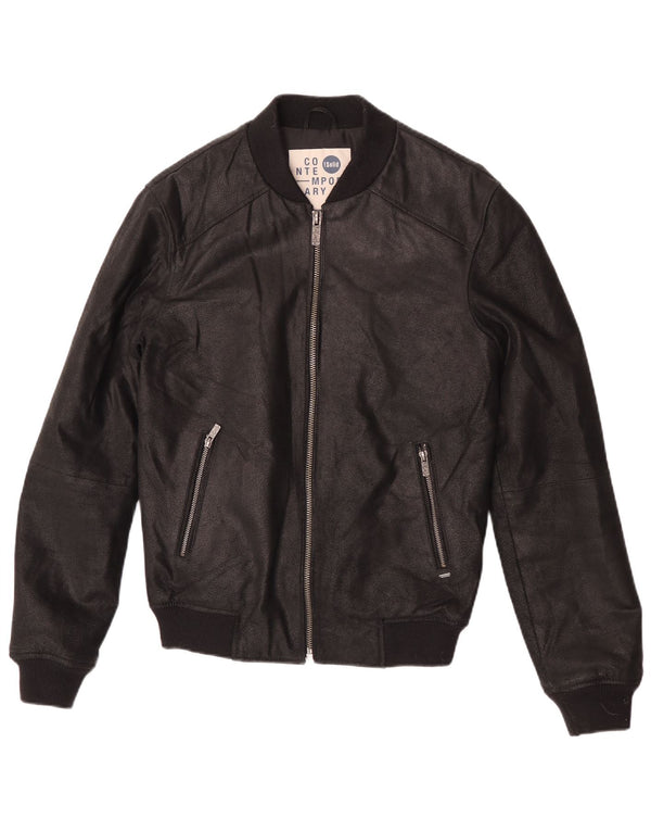 Chaqueta de cuero para hombre contemporánea UK 36 Small Black Leather