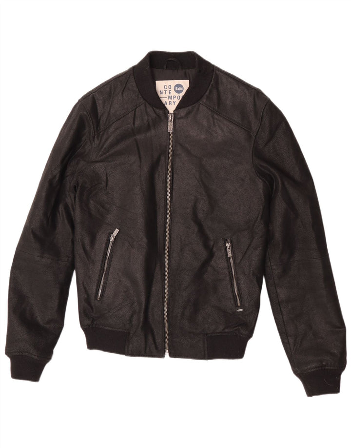 Chaqueta de cuero para hombre contemporánea UK 36 Small Black Leather