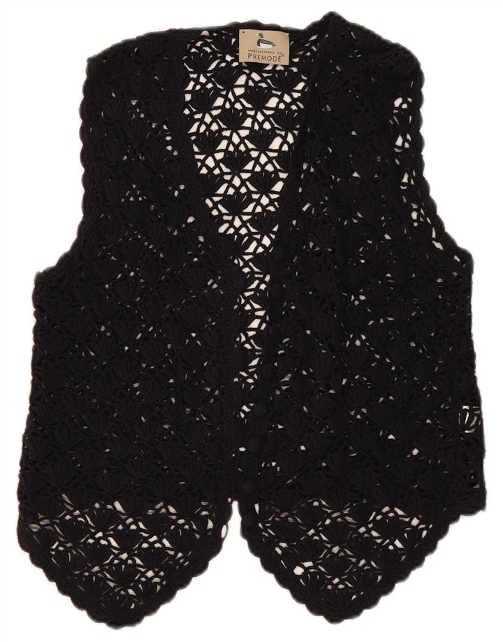 Premode - Cárdigan de ganchillo para mujer, talla 40, tamaño mediano, algodón negro