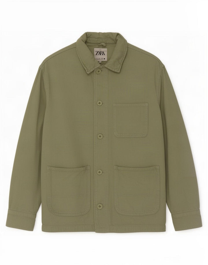 Zara Mens Utility Jacket UK 36 Small Verde Algodón