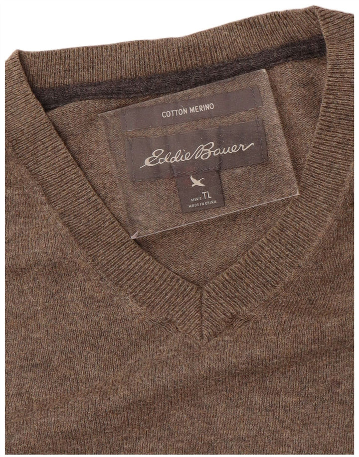 EDDIE BAUER Jersey con cuello en V para hombre, talla grande, algodón gris