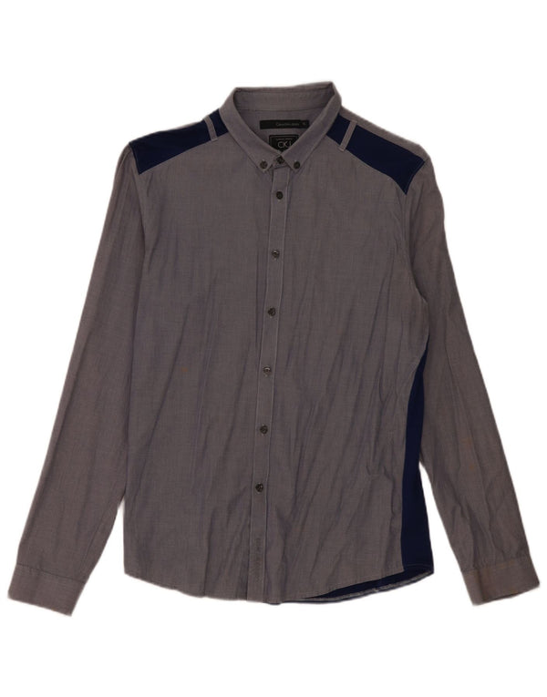 Calvin Klein Camisa Slim Fit para Hombre XL Algodón Color Block Gris