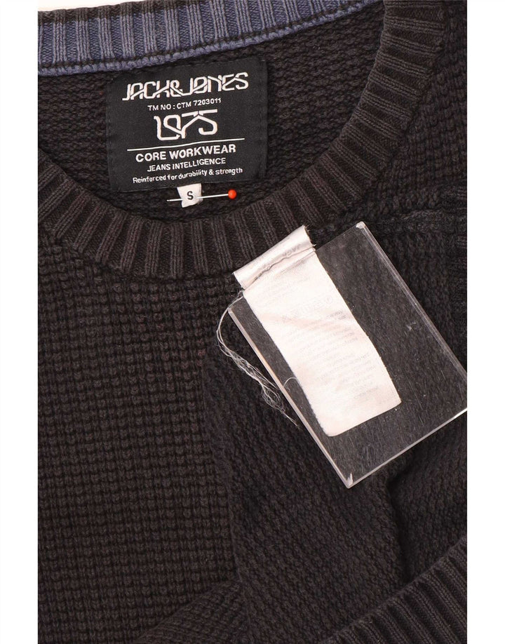 Jack & Jones Jersey con cuello redondo para hombre, talla pequeña, algodón negro