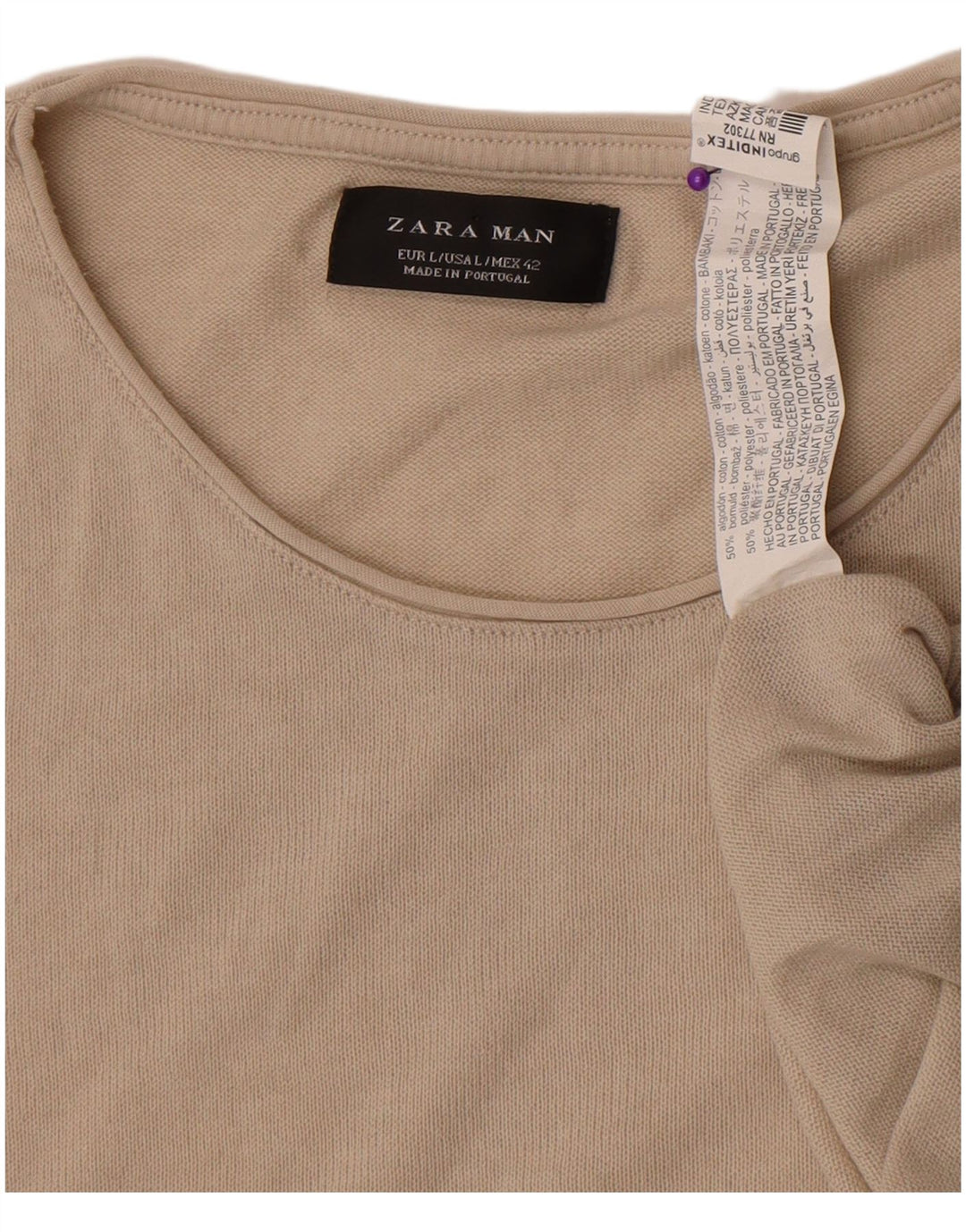 Zara Hombre Camiseta Top Grande Algodón Beige