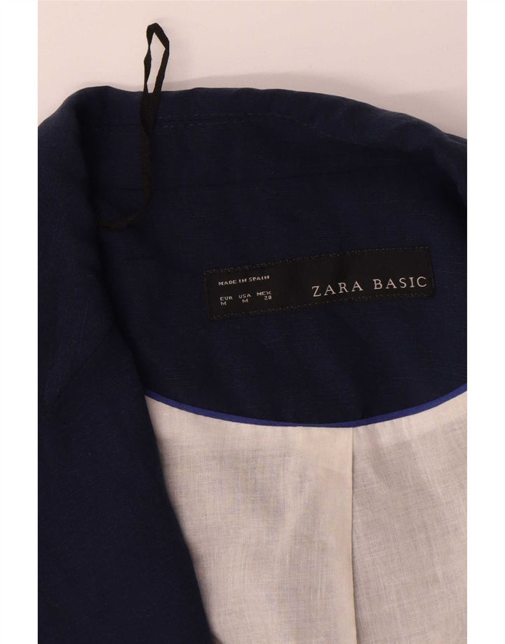Zara Chaqueta Blazer Abierta De Manga 3/4 para Mujer UK 44 Azul Marino Mediano