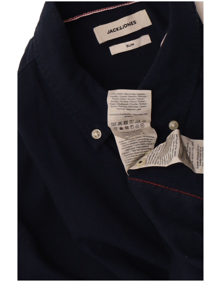 Camisa Jack & Jones Hombre Slim Fit Algodón Azul Marino Medio